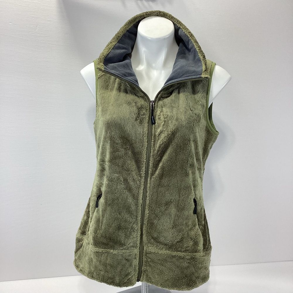 Moosejaw Brand Faux Fur Fleece Sherpa Vest Olive Green M Hiking Vest